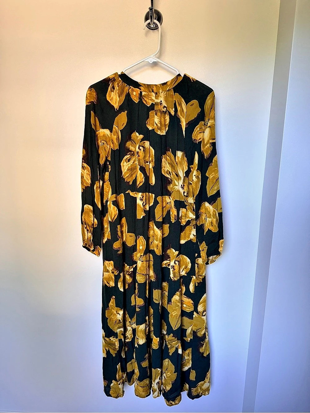 Floral Tiered Midi Dress Dark Green & Yellow